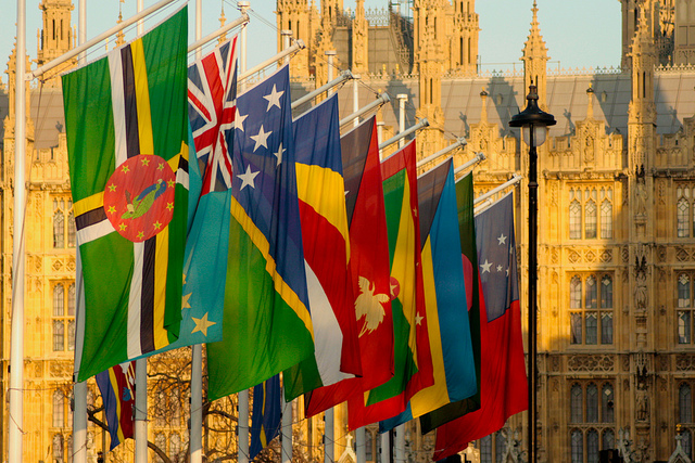 Flags of member states from the Commonwealth of Nations hang in Parliament Square on Commonwealth Day 2012. Source: Michael Garnett,  https://www.flickr.com/photos/mikepaws/6831552674  Licensed by CC BY-NC-ND 2.0